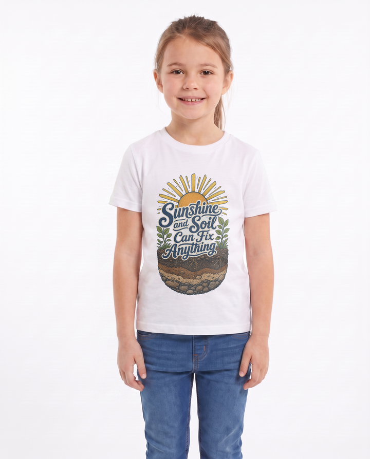 Sunshine And Soil Can Fix Anything White T-Shirt mockup 1