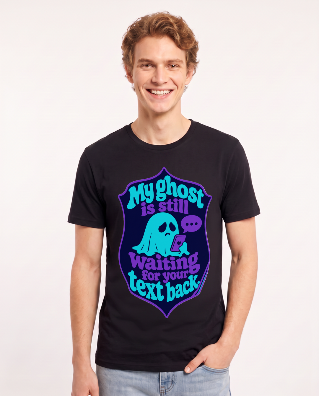 Halloween Men's Black T-Shirt - My ghost is still waiting for your product image 1