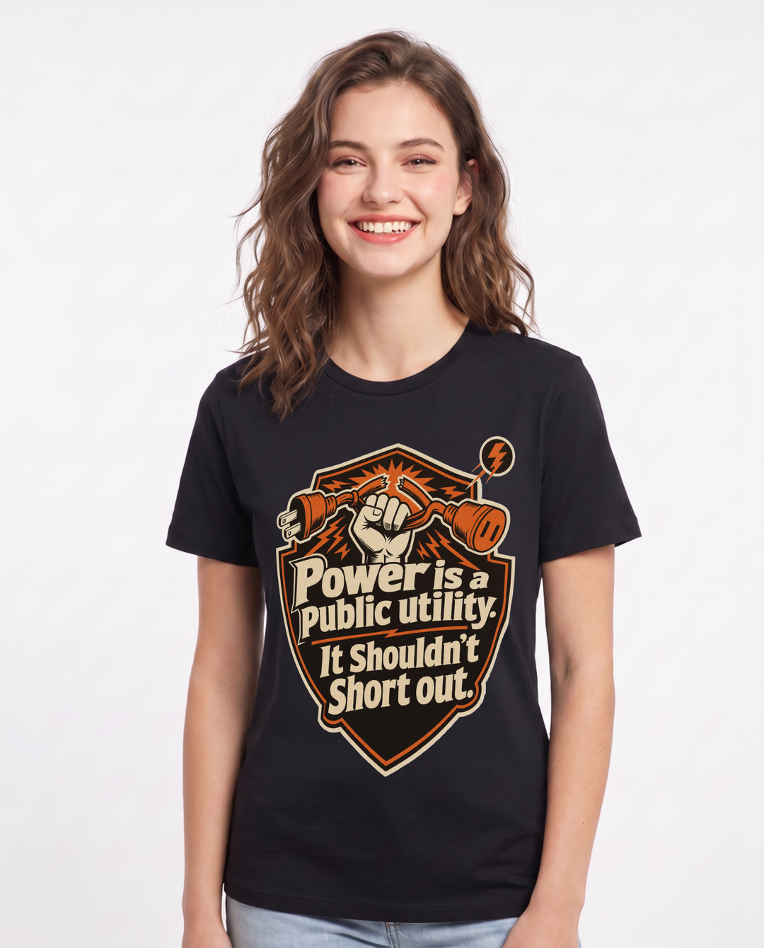 Graphic Women's Black T-Shirt - Power is a public utility. It product image 1
