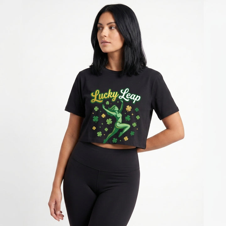 Lucky Leap Stylized Leap With Clovers Crop Top mockup 1