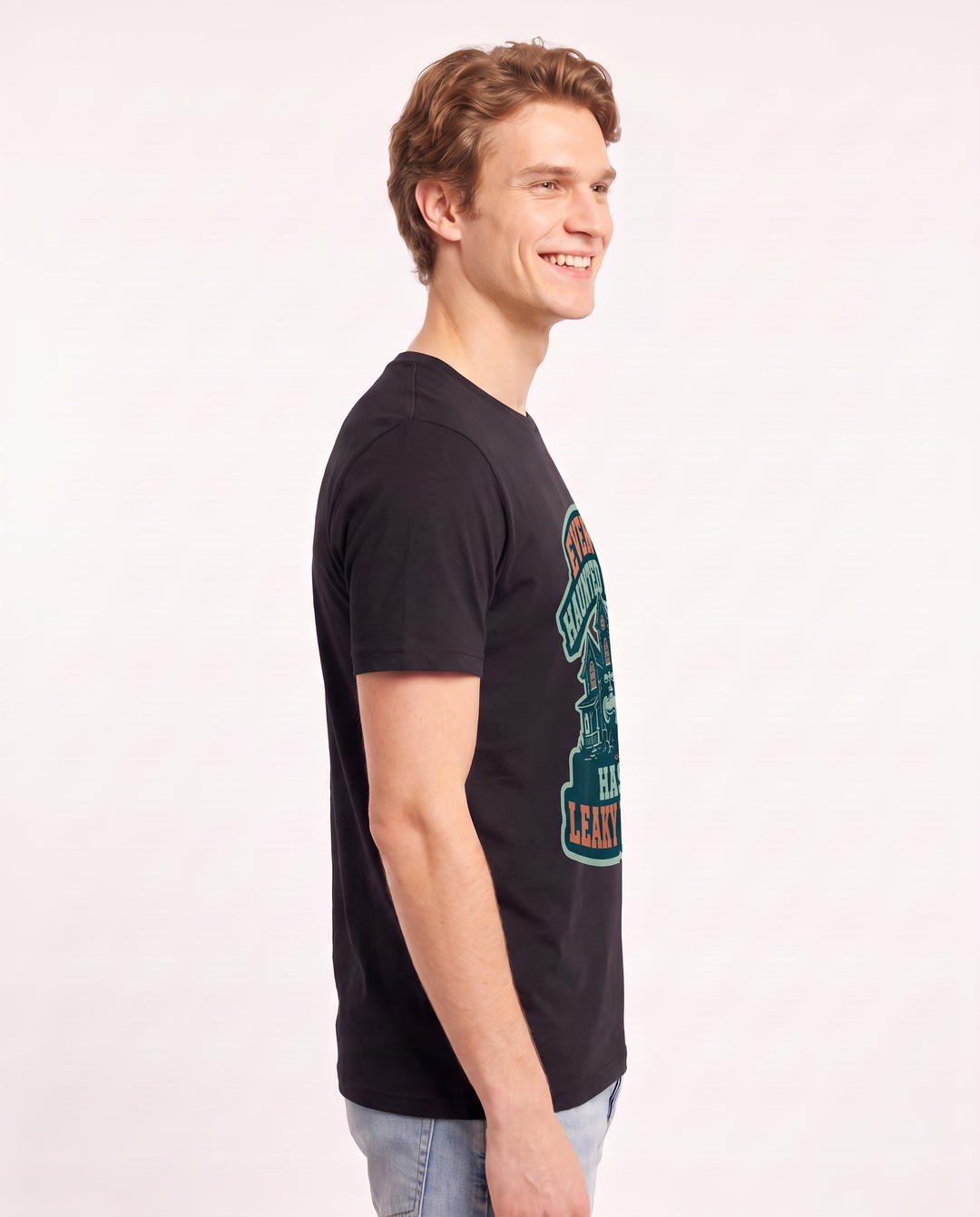 Halloween Men's Black T-Shirt - Even my haunted house has a leaky product image 2