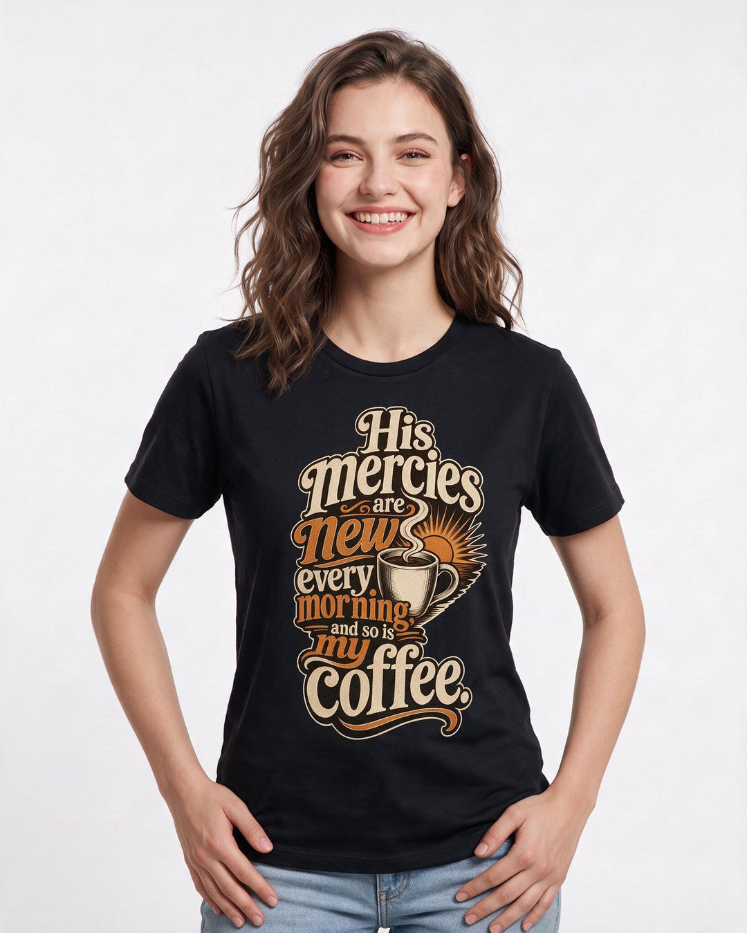 Christian Faith Women's Black T-Shirt – His mercies are new every morning, and so is my coffee product image 3