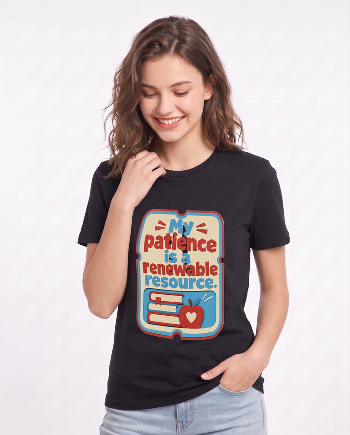 Teacher Gift Women's Black T-Shirt - My patience is a renewable product image 3