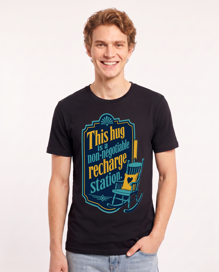 Graphic Men's Black T-Shirt - This hug is a non-negotiable recharge product image 1