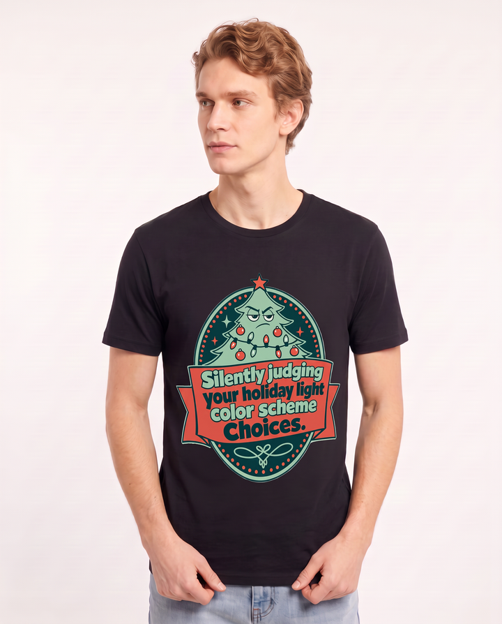 Christmas Men's Black T-Shirt - Silently judging your holiday light product image 3