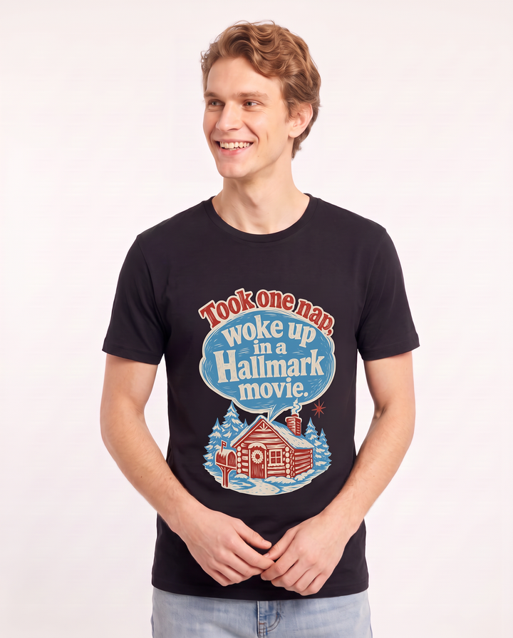Christmas Men's Black T-Shirt - Took one nap, woke up in a Hallmark product image 3