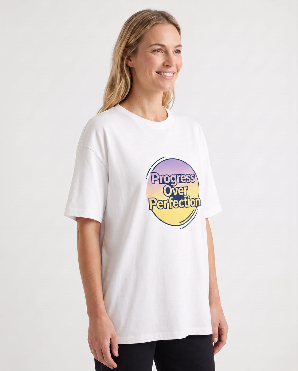 Progress Over Perfection White T-Shirt mockup 2