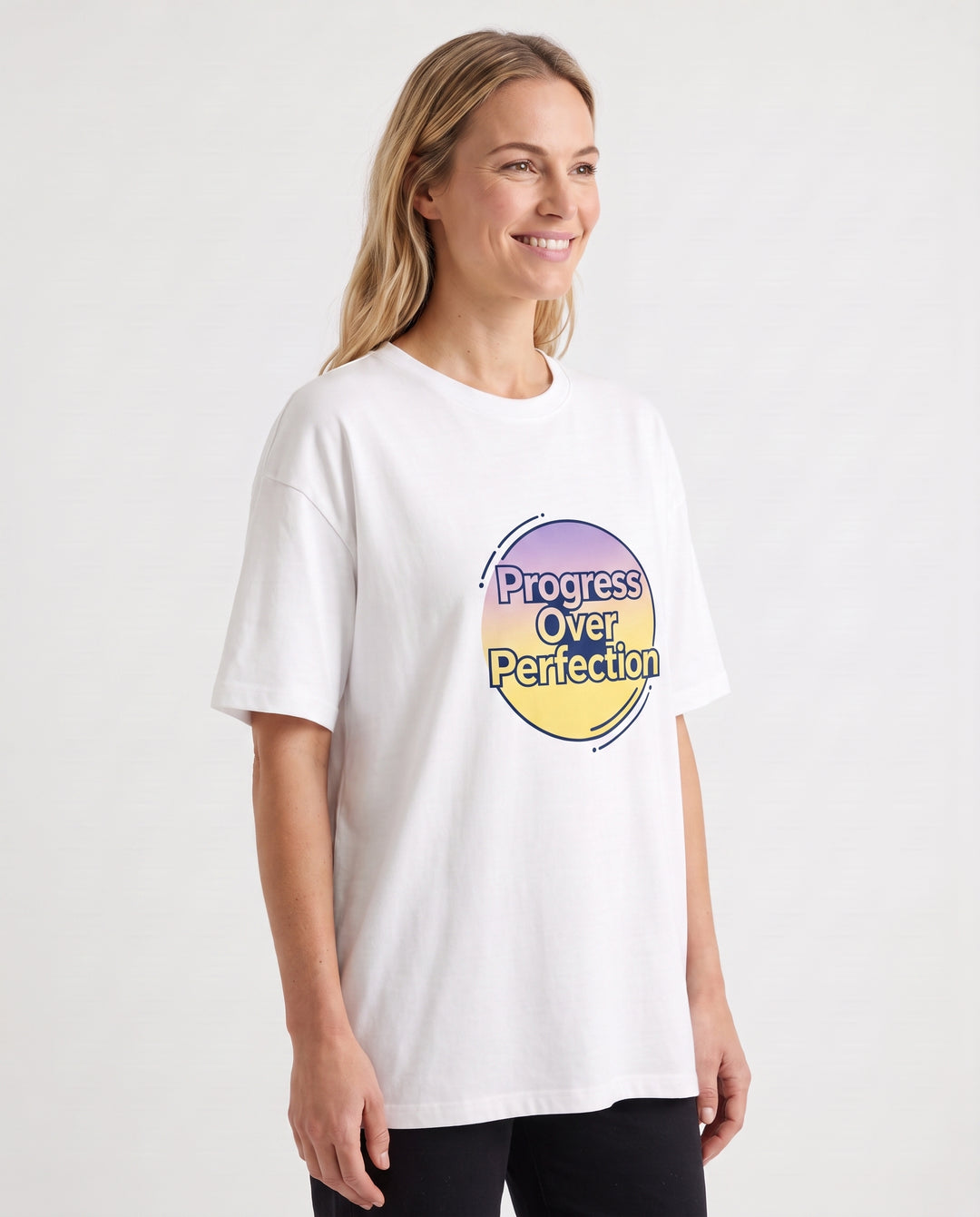 Progress Over Perfection White T-Shirt mockup 2