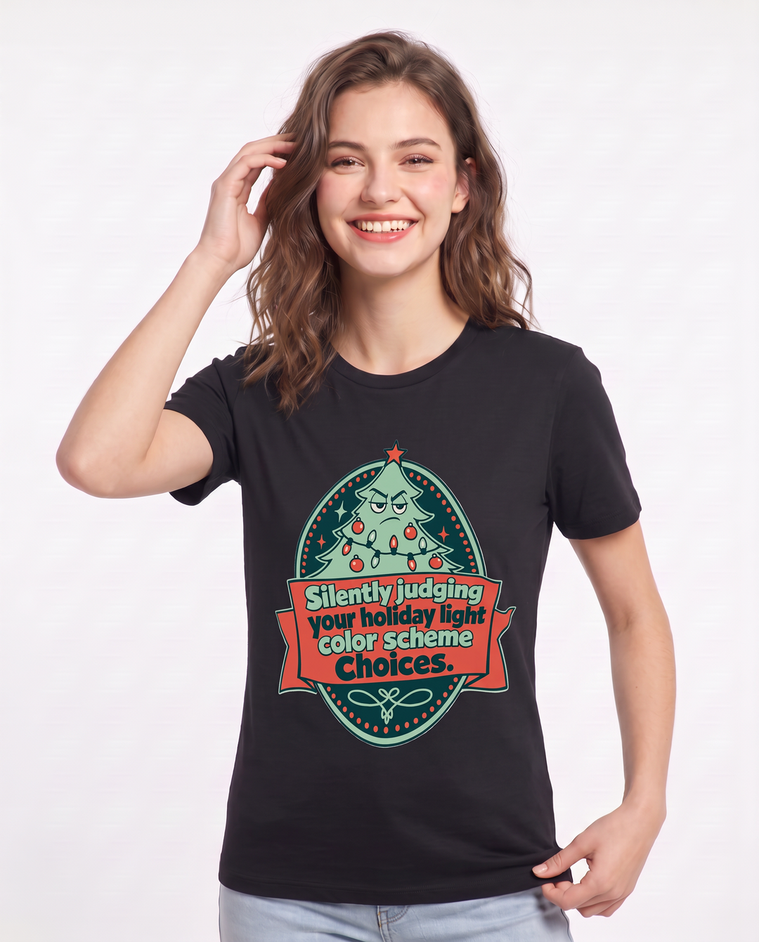 Christmas Women's Black T-Shirt - Silently judging your holiday light product image 3