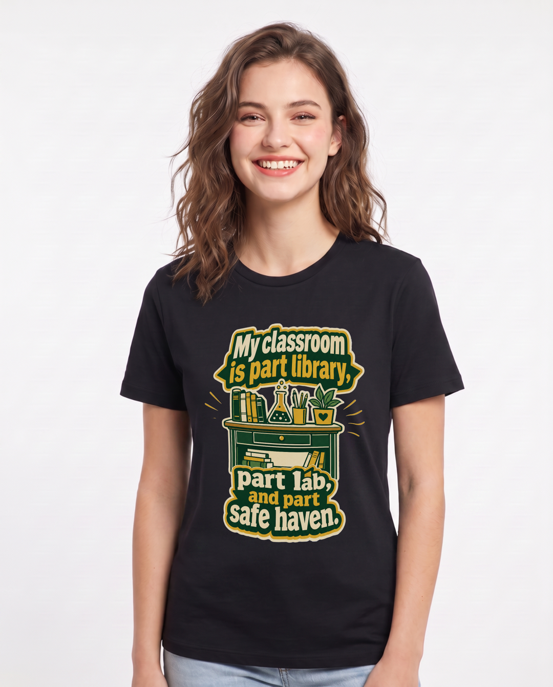 Teacher Gift Women's Black T-Shirt - My classroom is part library, product image 1