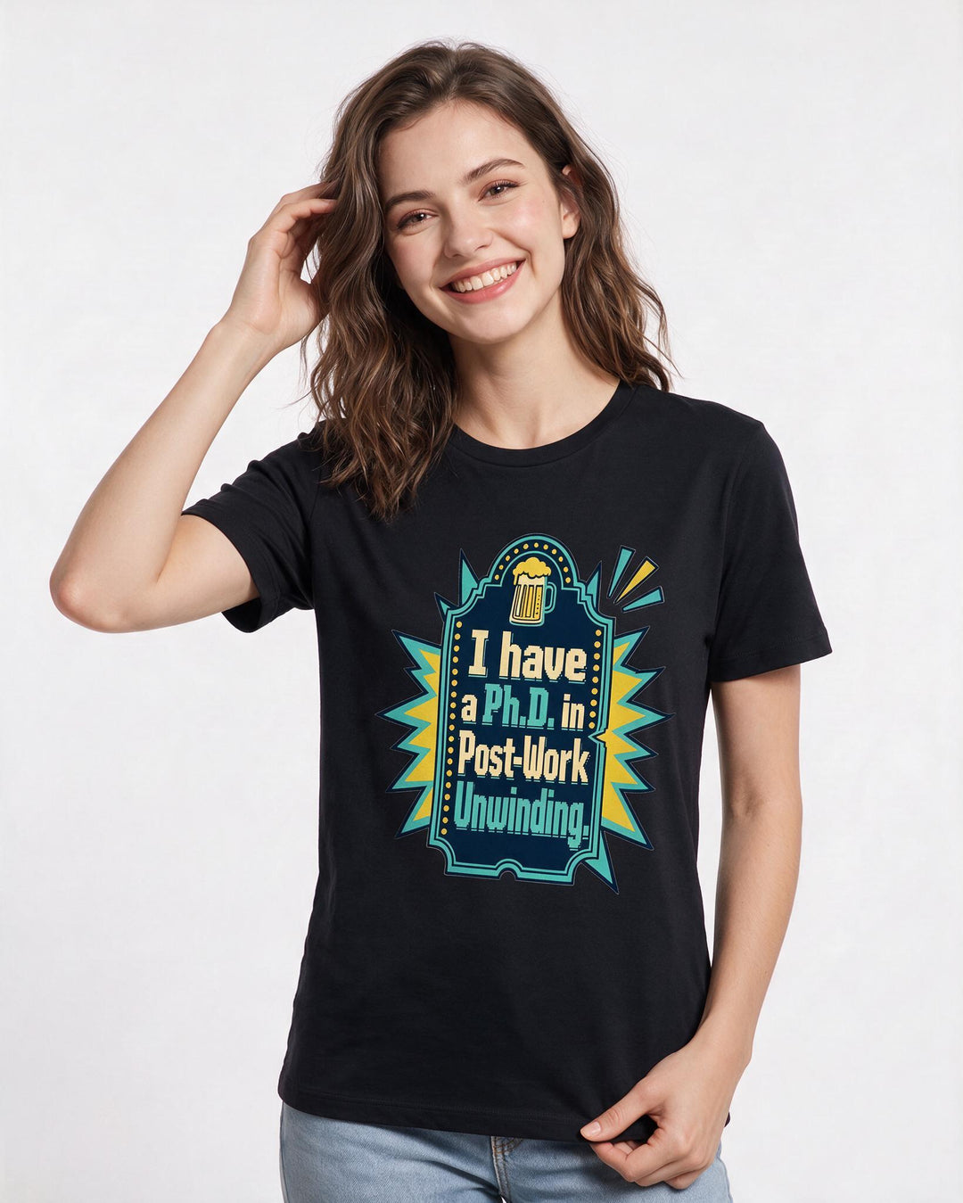 Funny Beer Women's Black T-Shirt - I have a Ph.D. in Post-Work product image 3