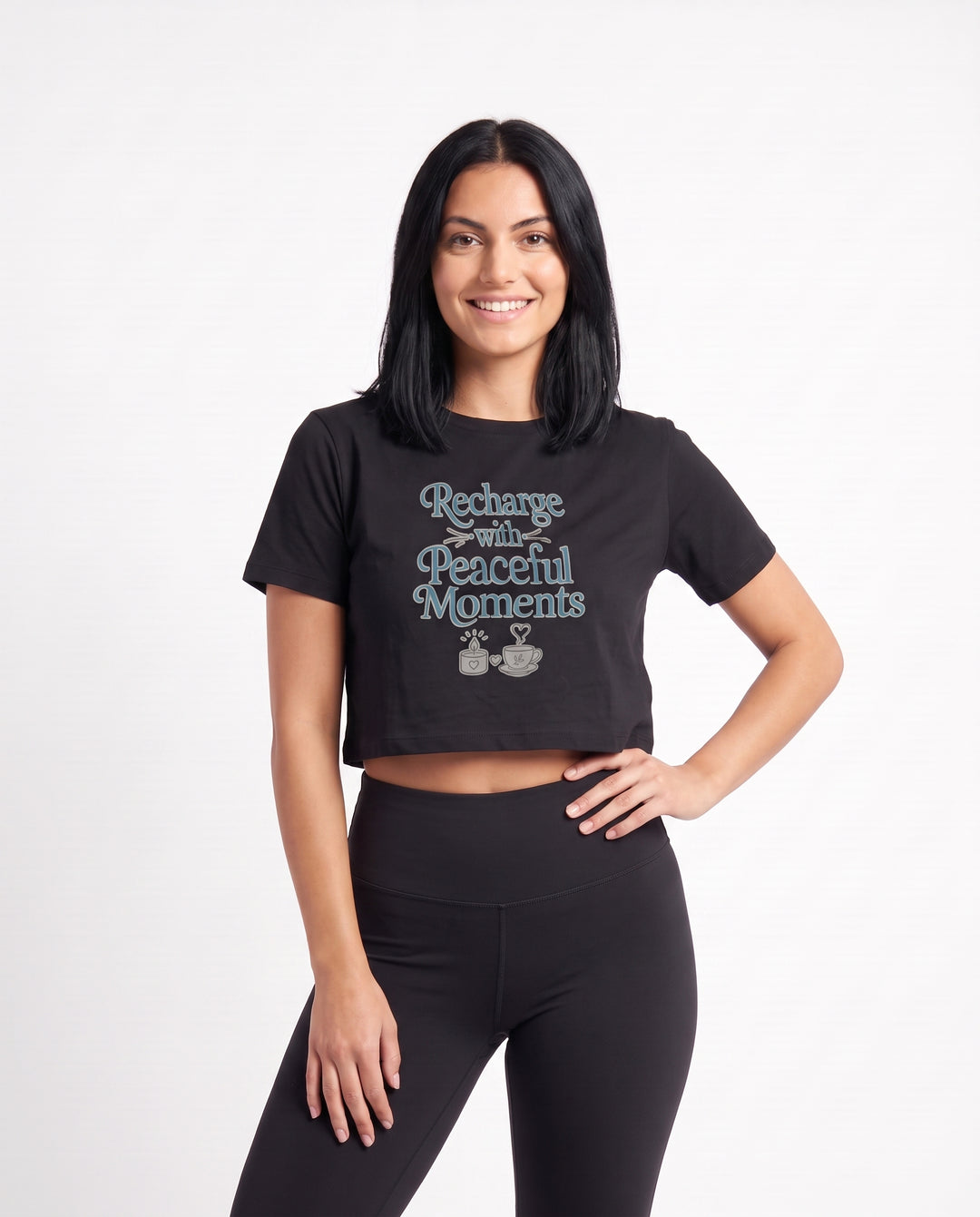 Recharge With Peaceful Moments Crop Top mockup 3
