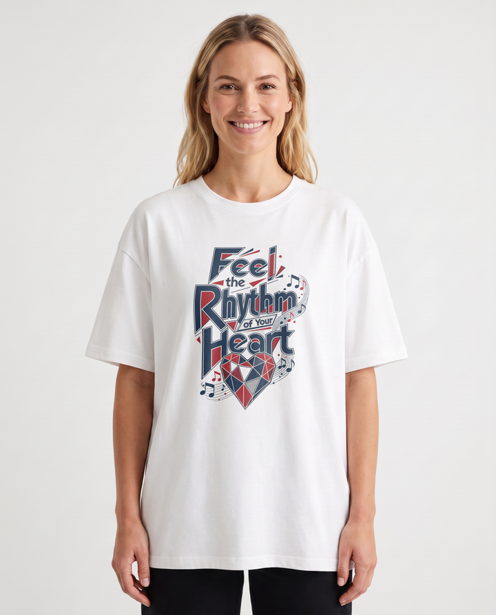 Feel The Rhythm Of Your Heart White T-Shirt mockup 1