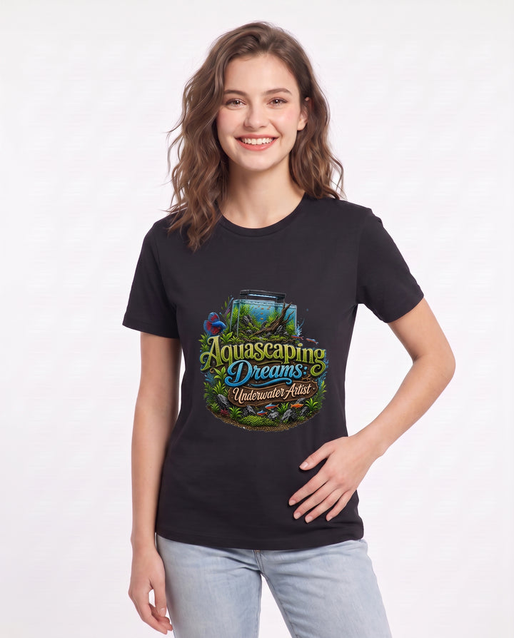 Aquascaping Dreams: Underwater Artist Women's Black T-Shirt product image 1