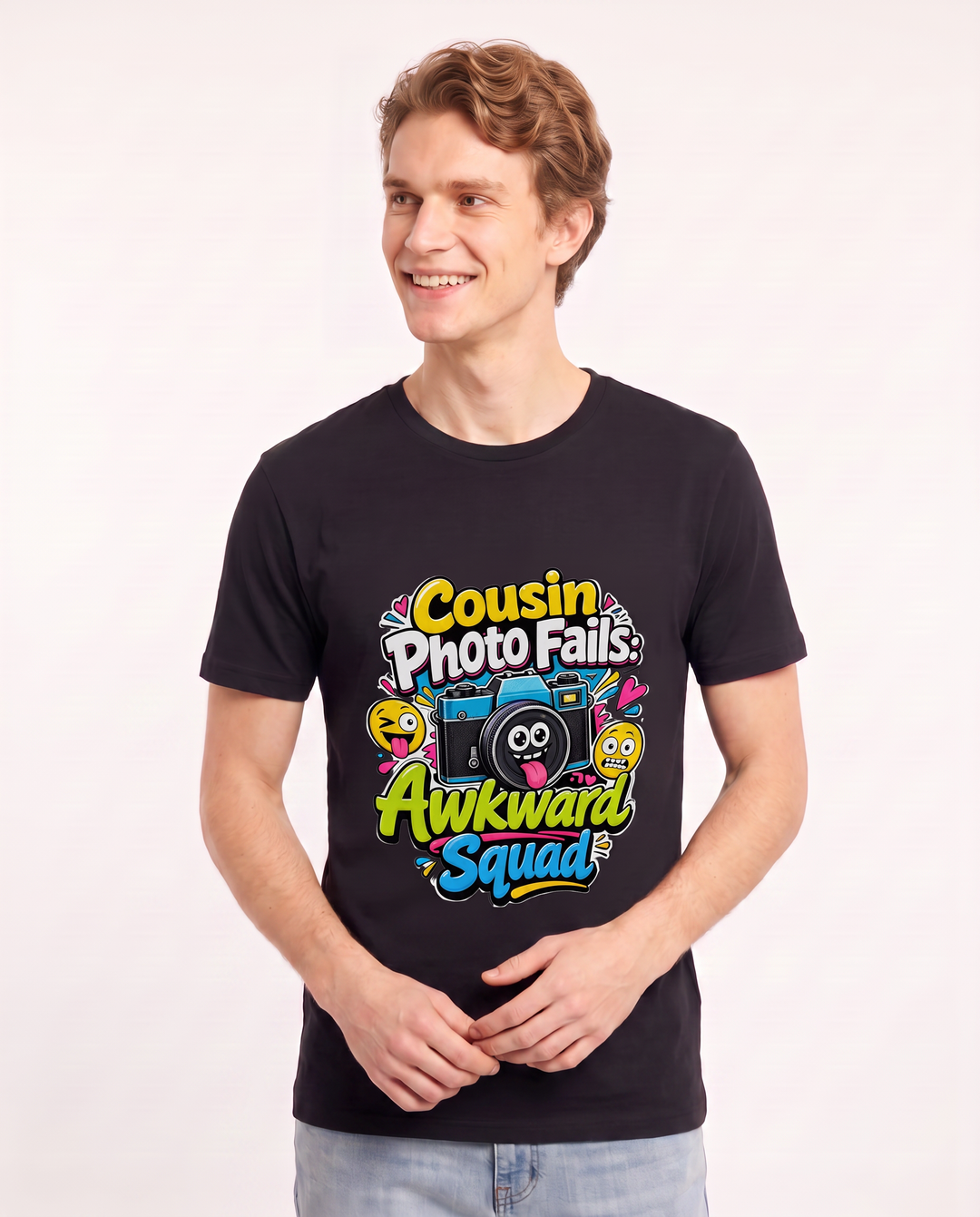 Cousin Photo Fails: Awkward Squad Men's Black T-Shirt product image 1