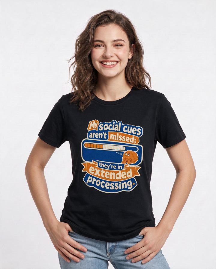 Neurodiversity Women's Black T-Shirt – My social cues aren't missed; they're product image 3