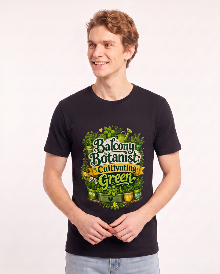 Balcony Botanist: Cultivating Green Men's Black T-Shirt product image 1