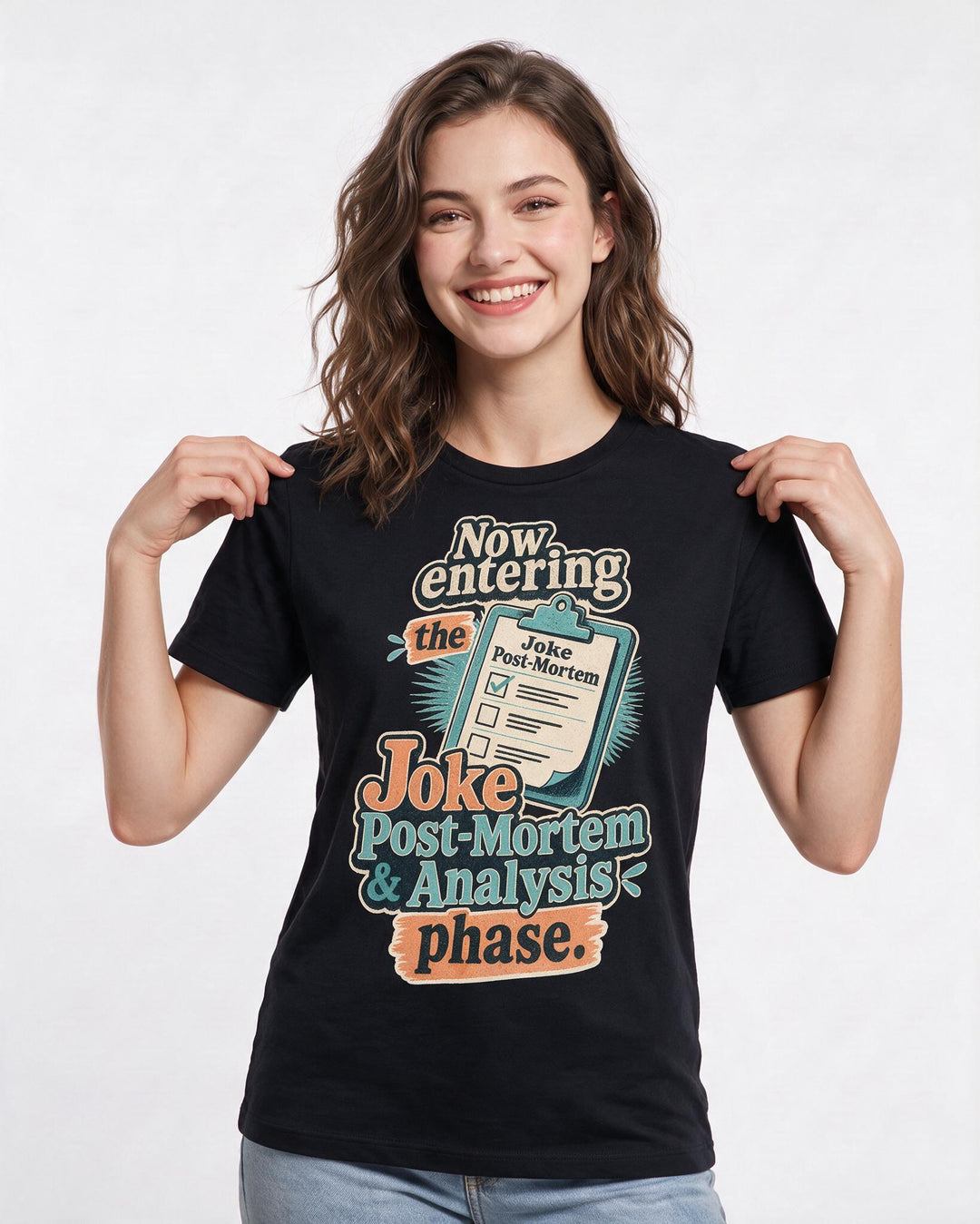 Funny Meme Women's Black T-Shirt – Now entering the Joke Post-Mortem & product image 3