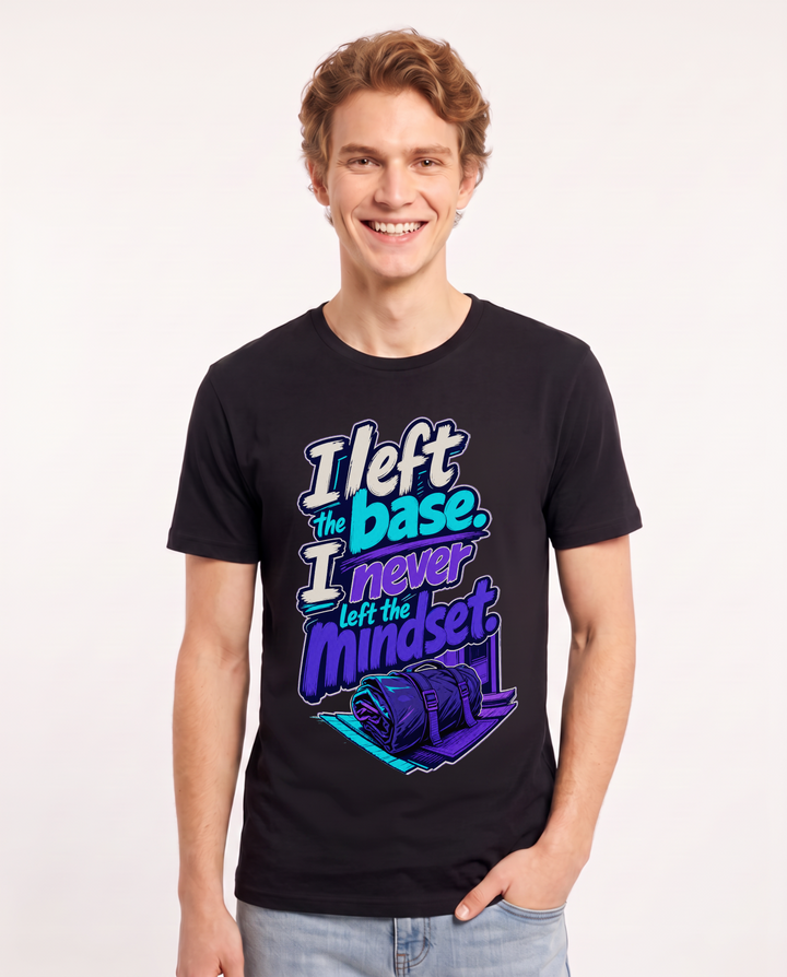 Veteran Men's Black T-Shirt – I left the base. I never left the mindset. product image 1
