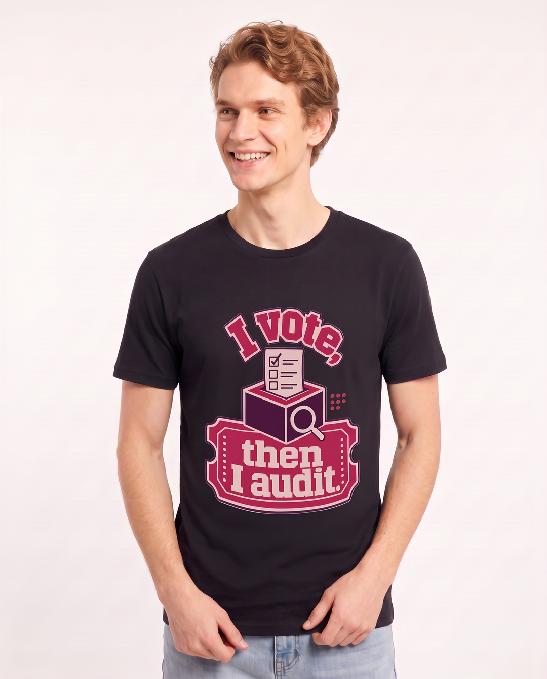 Graphic Men's Black T-Shirt - I vote, then I audit. product image 3