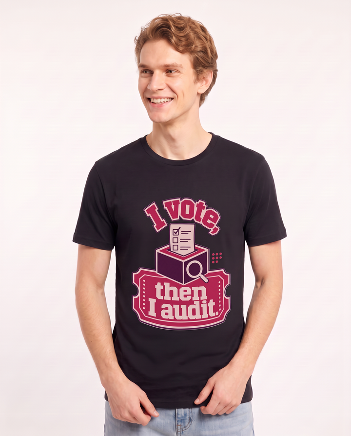 Graphic Men's Black T-Shirt - I vote, then I audit. product image 3