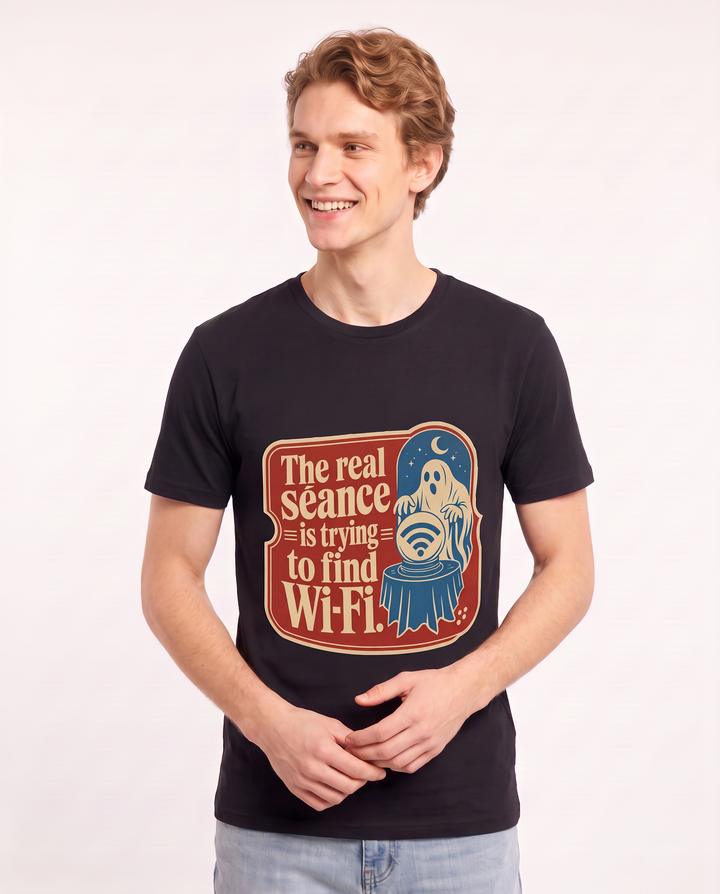 Halloween Men's Black T-Shirt - The real séance is trying to find product image 3