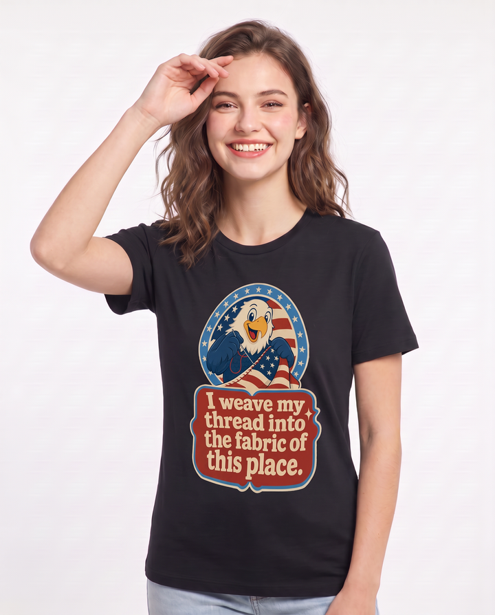 Graphic Women's Black T-Shirt - I weave my thread into the fabric of product image 3