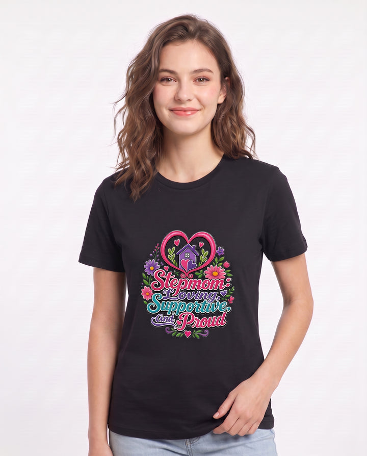 Stepmom: Loving, Supportive, and Proud Women's Black T-Shirt product image 1