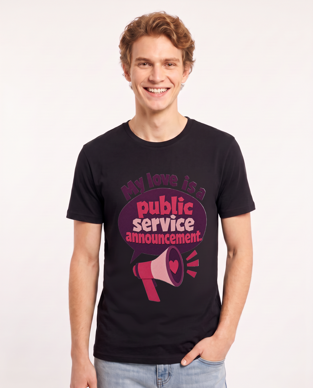 Graphic Men's Black T-Shirt - My love is a public service product image 1