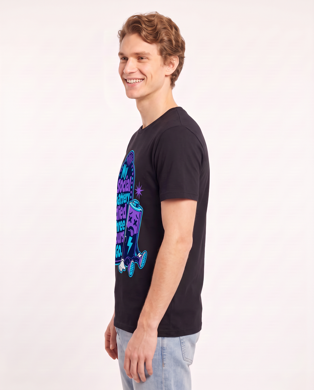 Graphic Men's Black T-Shirt - My social battery died three hours ago. product image 2