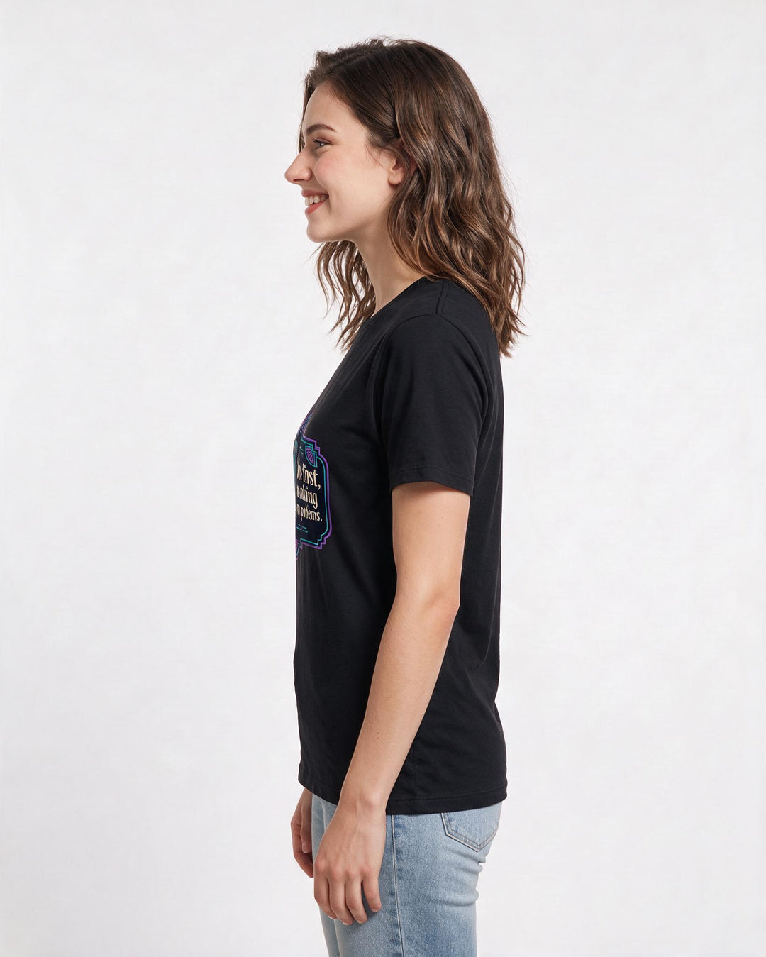 Mom Women's Black T-Shirt – Coffee first, then solving your problems. product image 2