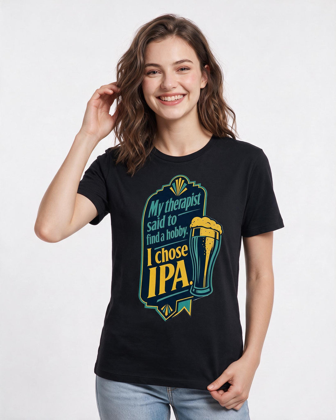 Funny Beer Women's Black T-Shirt - My therapist said to find a hobby. product image 3