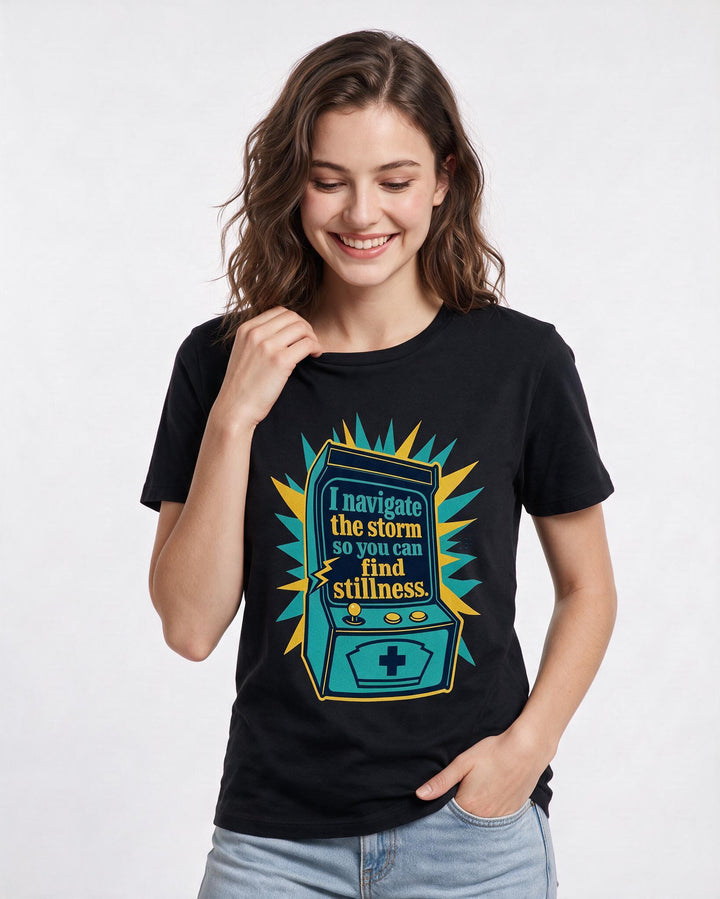 Nurse Gift Women's Black T-Shirt - I navigate the storm so you can product image 3