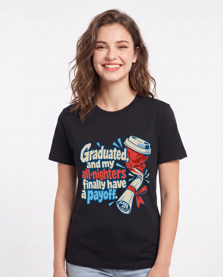 Graduation Black T-Shirt for Women – Everyday Expression Graphic Tee product image 3