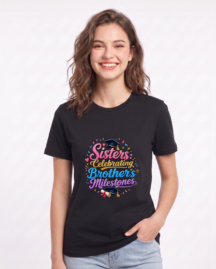 Sisters: Celebrating Brother's Milestones Women's Black T-Shirt product image 1