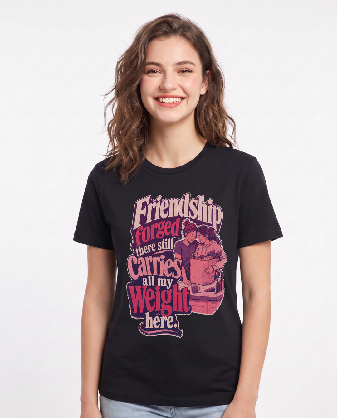 Veteran Women's Black T-Shirt – Friendship forged there still carries all my weight here. product image 1