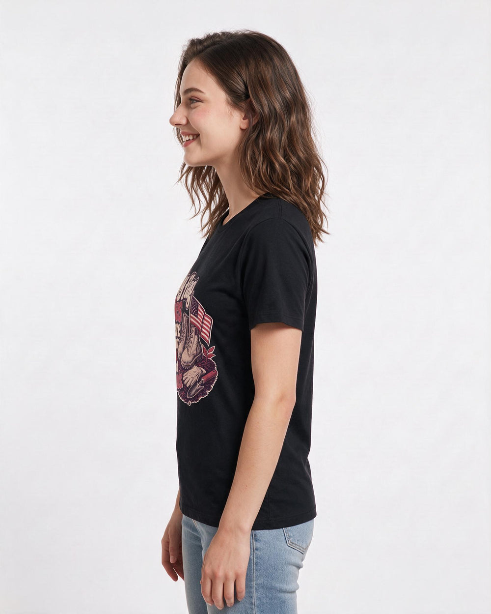 Patriotic Women's Black T-Shirt – My flag flies where I plant my feet and lend my hands. product image 2