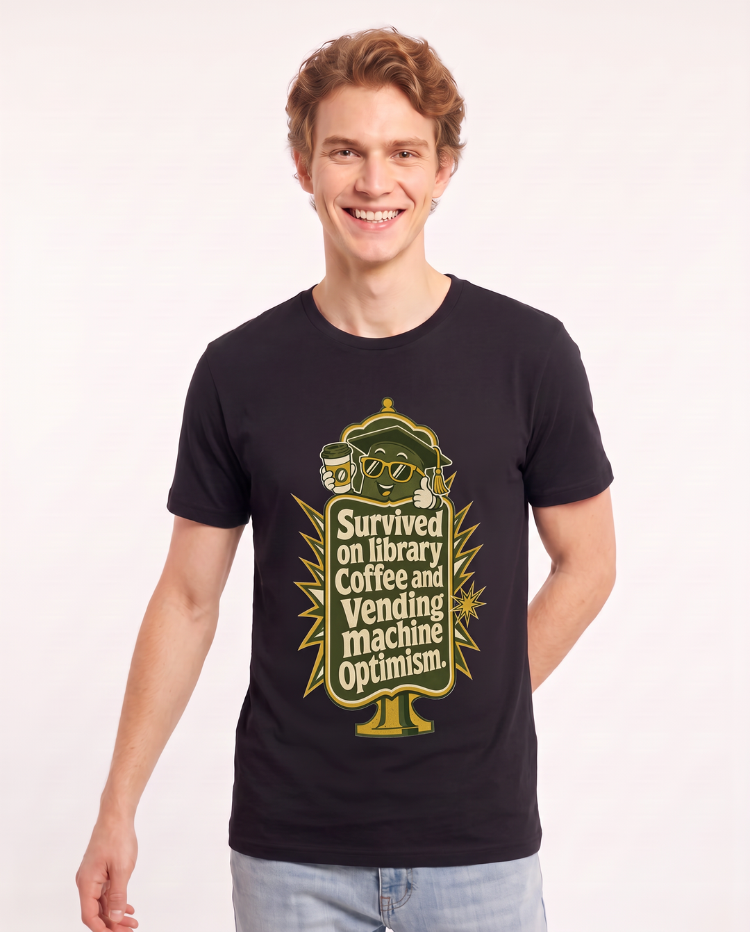 Graduation Gift Men's Black T-Shirt - Survived on library coffee and product image 3