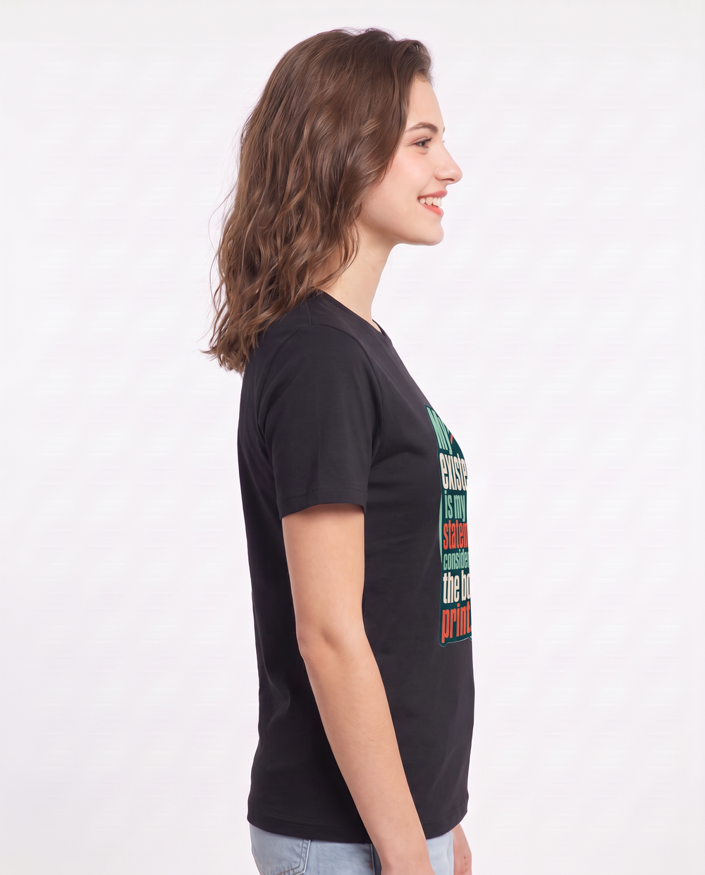 Graphic Women's Black T-Shirt - My existence is my statement; consider product image 2
