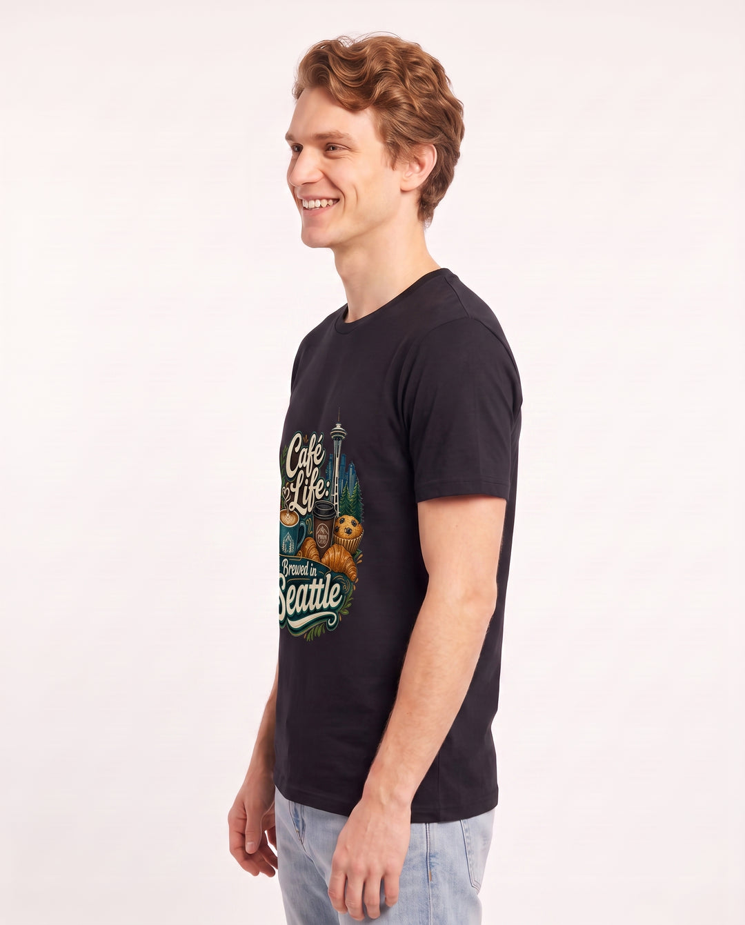 Café Life: Brewed in Seattle Men's Black T-Shirt product image 3