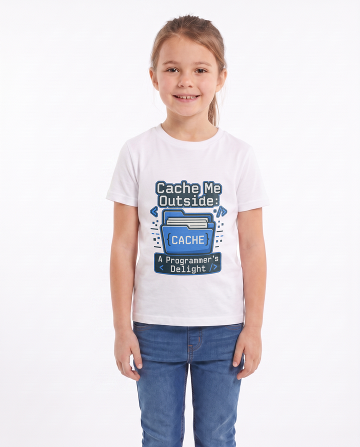 Cache Me Outside: A Programmer's Delight White T-Shirt mockup 1
