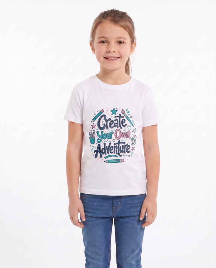 Create Your Own Adventure White T-Shirt mockup 1