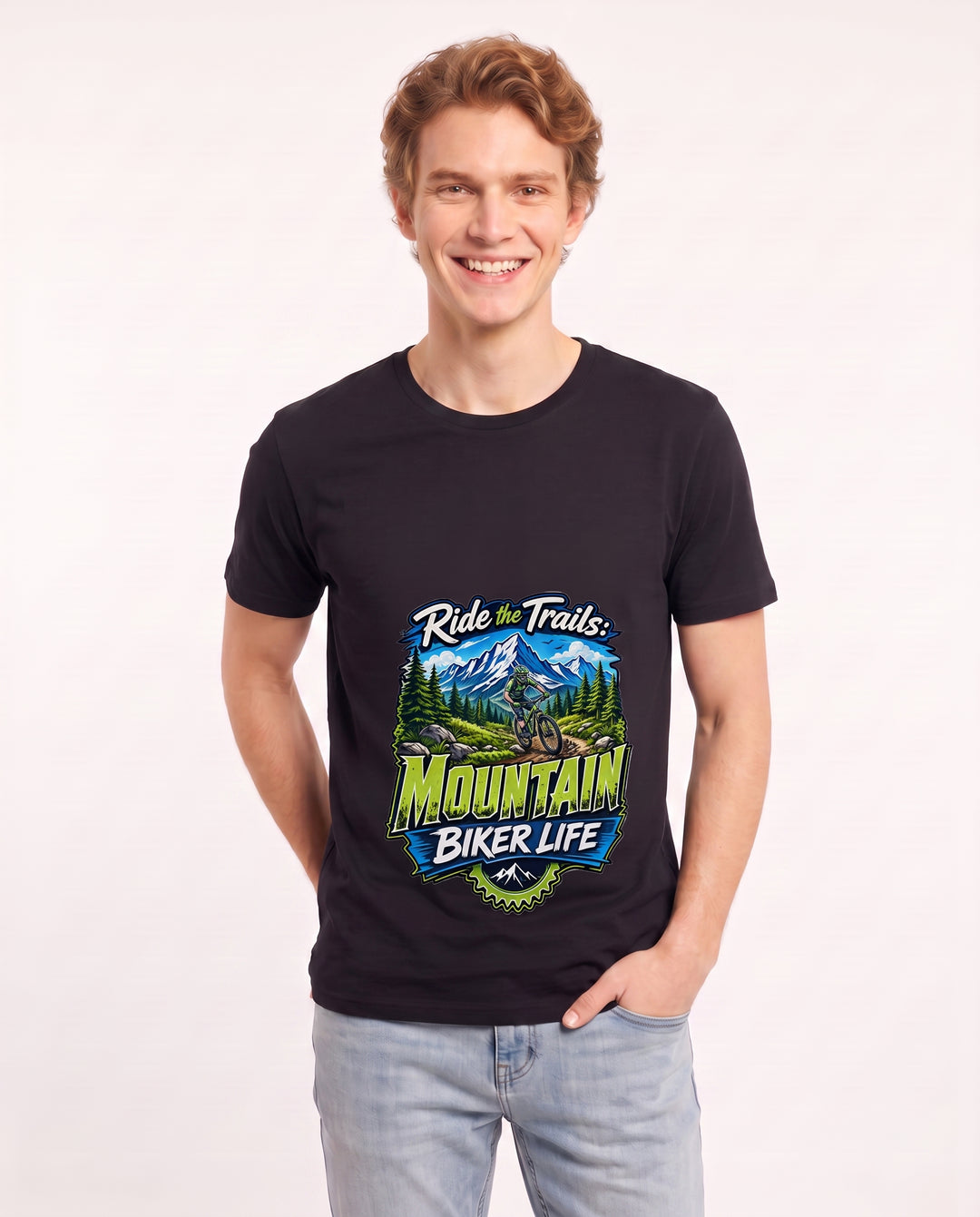 Ride the Trails: Mountain Biker Life Men's Black T-Shirt product image 1