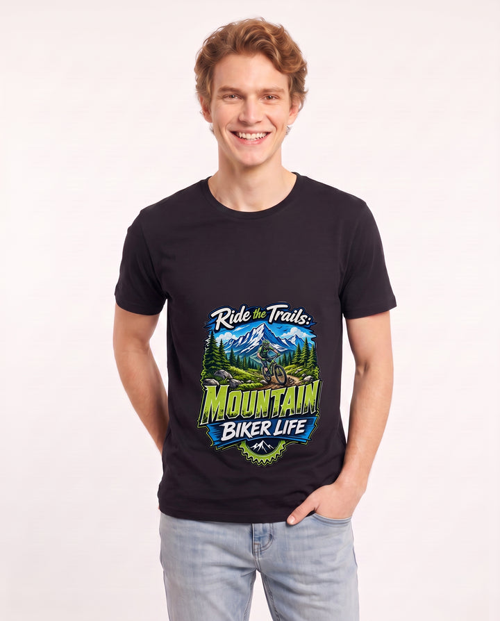 Ride the Trails: Mountain Biker Life Men's Black T-Shirt product image 1