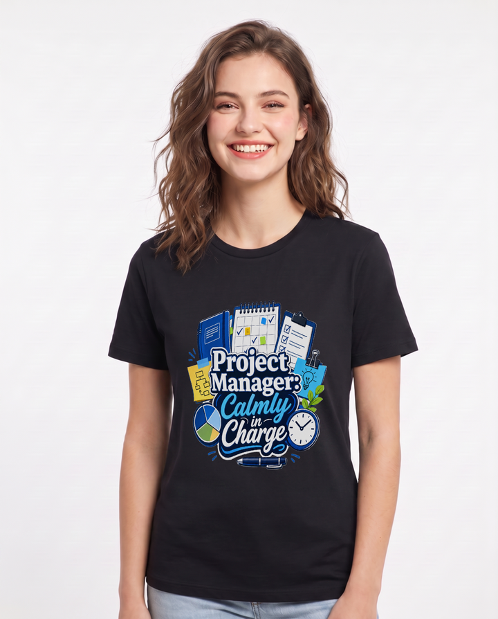 Project Manager: Calmly in Charge Women's Black T-Shirt product image 2