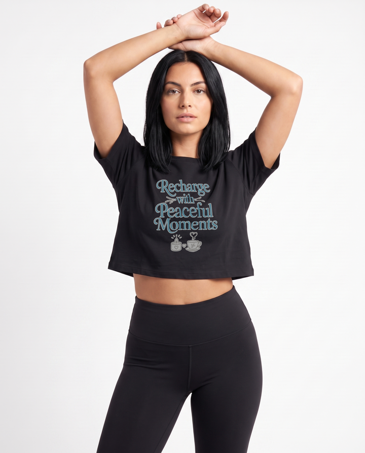 Recharge With Peaceful Moments Crop Top mockup 1