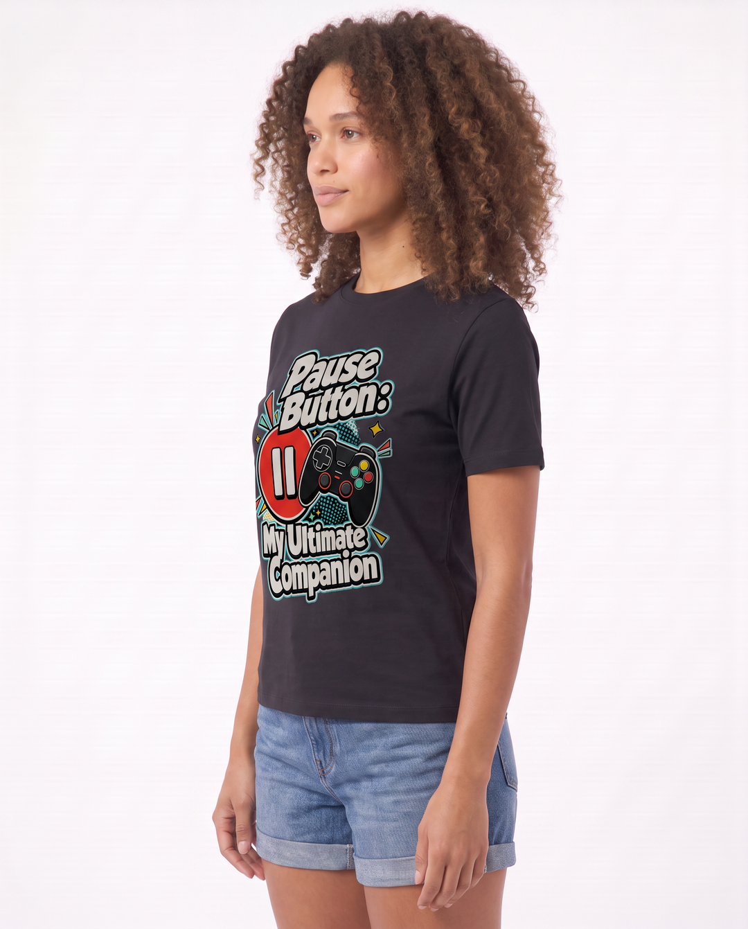 Pause Button: My Ultimate Companion Black T-Shirt mockup 2