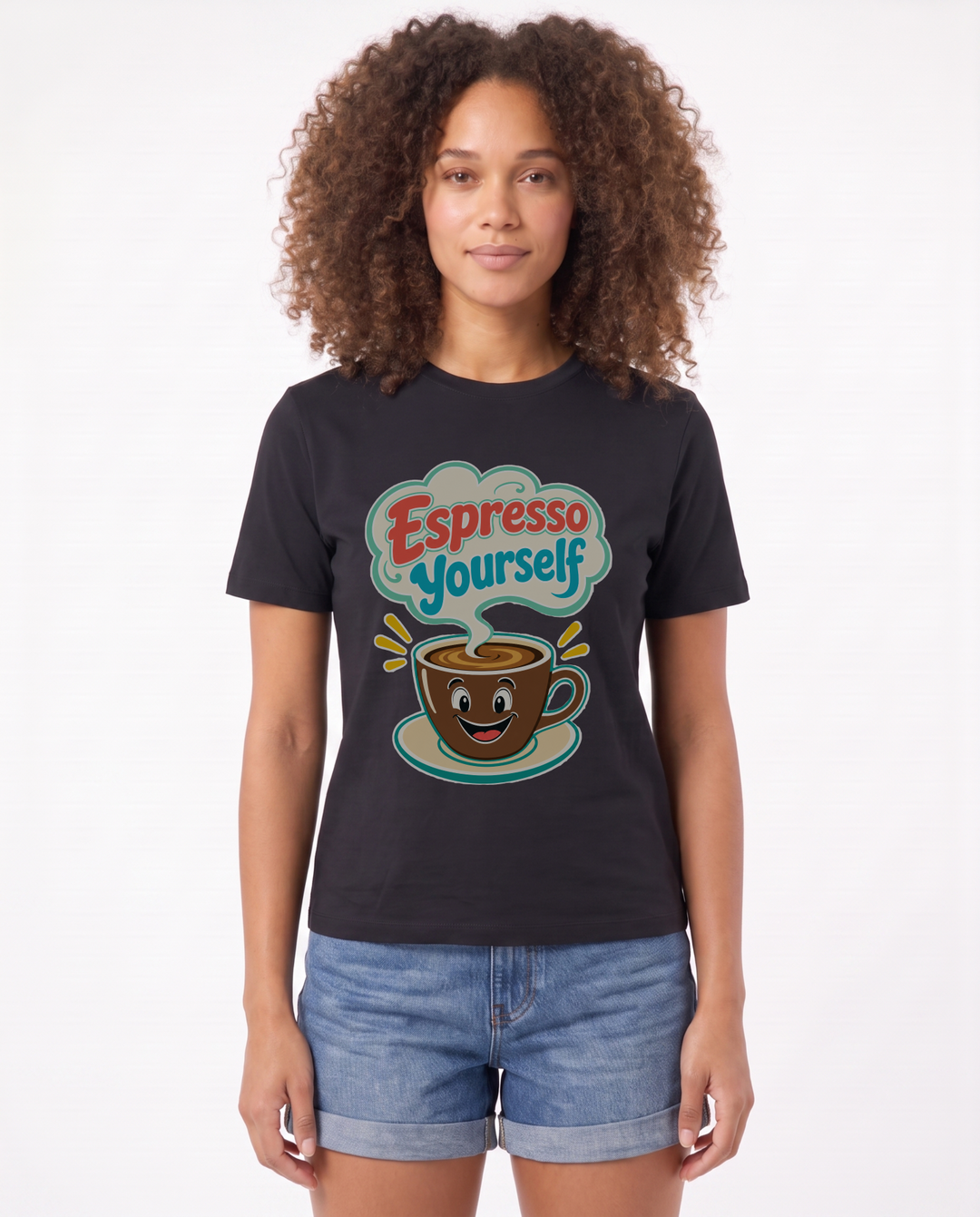 Espresso Yourself Black T-Shirt mockup 1