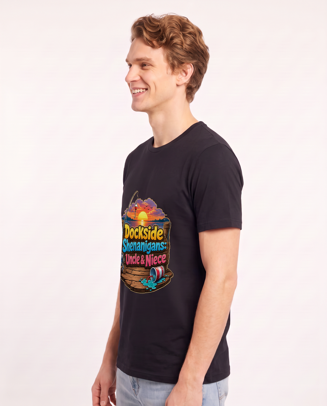 Dockside Shenanigans: Uncle & Niece Men's Black T-Shirt product image 3