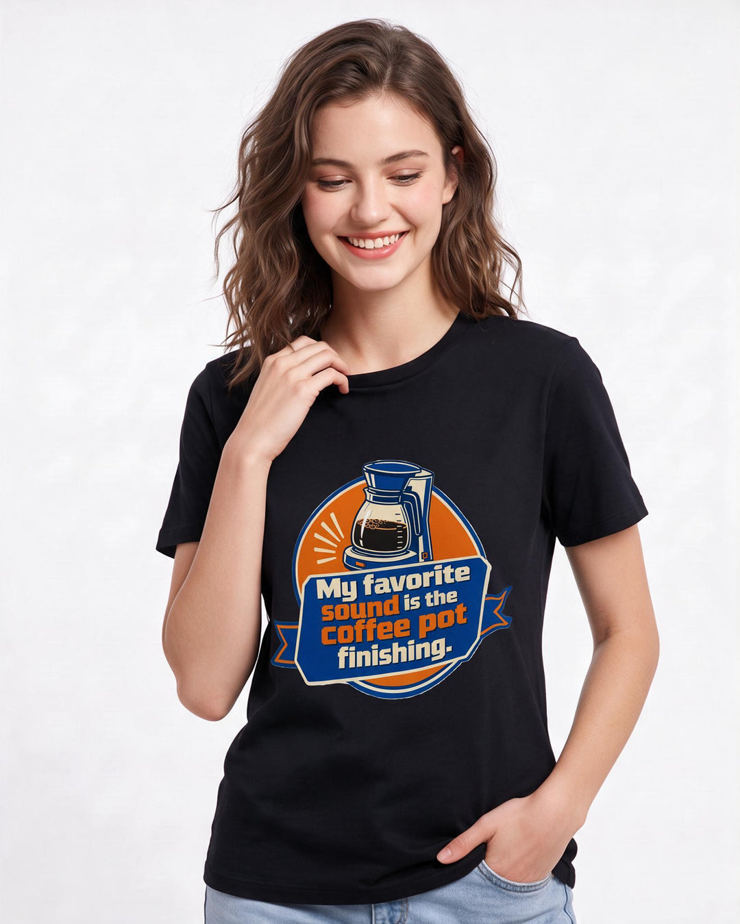 Graphic Women's Black T-Shirt - My favorite sound is the coffee pot product image 3